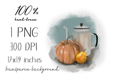 Hand-drawn illustration of teapot with pumpkin and pear Product Image 2