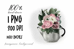 Flower bouquet in teapot. Sublimation design. Floral clipart Product Image 2