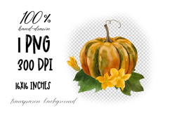 Hand-painted watercolor pumpkin with leaves and flowers Product Image 2