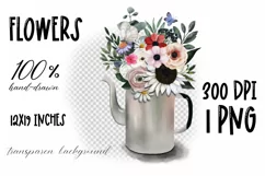 Flower bouquet with sunflower, butterfly, daisies in teapot Product Image 2