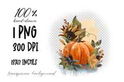 Watercolor pumpkin with fall flowers, acorns and berries Product Image 2