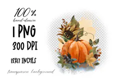 Watercolor pumpkin with fall flowers, acorns and berries Product Image 2