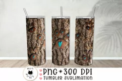 tree bark tumbler wrap with paw print shown on tumblers 
