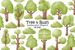 Forest tree clipart, tree watercolor clipart, flower bush Product Image 1