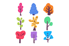 tree doodle flat set cartoon Product Image 1