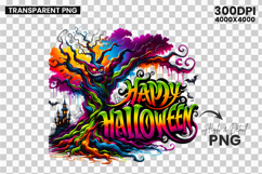 halloween colorful tree png, haunted tree clipart, halloween tree sublimation, spooky colorful tree printable, halloween bright tree art, haunted tree halloween png, halloween tree with text, happy halloween tree clipart, halloween forest tree design, col