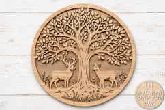 Tree Of Life Laser Cut SVG, Deer In Forest Round Wall Art Product Image 1