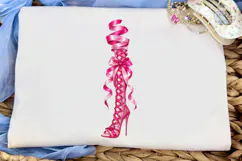 Pink Ribbon Heel Boot PNG Shirt Design Product Image 5
