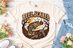 Reel Scared Halloween Fishing PNG Tee Product Image 2