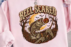 Reel Scared Halloween Fishing PNG Tee Product Image 3