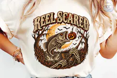 Reel Scared Halloween Fishing PNG Tee Product Image 6