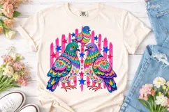 Colorful Pigeon Trio PNG Sublimation Tee Product Image 2