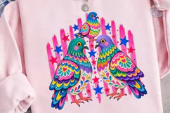 Colorful Pigeon Trio PNG Sublimation Tee Product Image 3