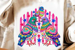 Colorful Pigeon Trio PNG Sublimation Tee Product Image 4