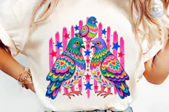 Colorful Pigeon Trio PNG Sublimation Tee Product Image 6
