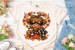 Fall Highland Cow PNG Sublimation Tee Product Image 2