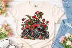 Christmas Dinosaur Monster Truck PNG Tee Product Image 2