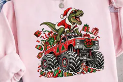 Christmas Dinosaur Monster Truck PNG Tee Product Image 3