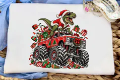 Christmas Dinosaur Monster Truck PNG Tee Product Image 1