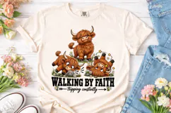 Walking By Faith Highland Cow PNG Tee Product Image 2