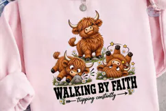 Walking By Faith Highland Cow PNG Tee Product Image 3