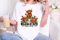 Walking By Faith Highland Cow PNG Tee Product Image 4
