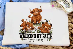 Walking By Faith Highland Cow PNG Tee Product Image 5