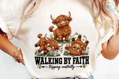 Walking By Faith Highland Cow PNG Tee Product Image 6