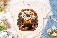 Halloween Ghost Reading Books PNG Shirt Product Image 2