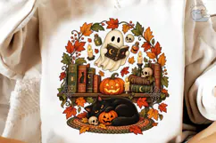 Halloween Ghost Reading Books PNG Shirt Product Image 4