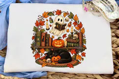 Halloween Ghost Reading Books PNG Shirt Product Image 5