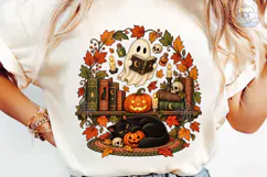 Halloween Ghost Reading Books PNG Shirt Product Image 6