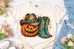 Western Halloween Pumpkin PNG Shirt Product Image 2