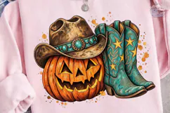 Western Halloween Pumpkin PNG Shirt Product Image 3