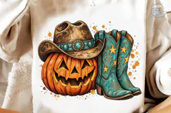 Western Halloween Pumpkin PNG Shirt Product Image 4