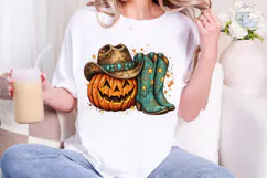 Western Halloween Pumpkin PNG Shirt Product Image 5