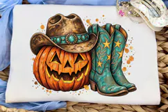Western Halloween Pumpkin PNG Shirt Product Image 6