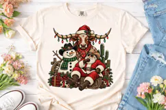 Western Christmas Longhorn PNG Shirt Product Image 2