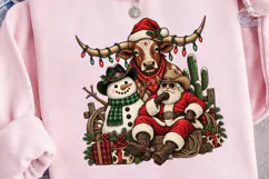 Western Christmas Longhorn PNG Shirt Product Image 3