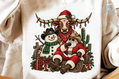 Western Christmas Longhorn PNG Shirt Product Image 4