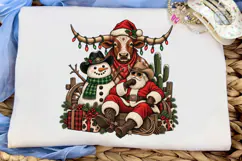 Western Christmas Longhorn PNG Shirt Product Image 1