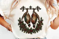 Hanging Pheasants Christmas Wreath PNG Product Image 6