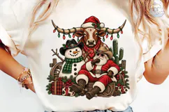 Western Christmas Longhorn PNG Shirt Product Image 6