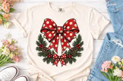 Christmas Wreath Polka Dot Bow PNG Shirt Product Image 1