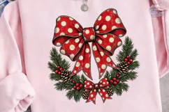 Christmas Wreath Polka Dot Bow PNG Shirt Product Image 2
