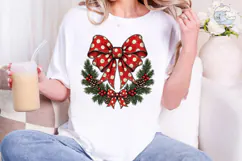 Christmas Wreath Polka Dot Bow PNG Shirt Product Image 4