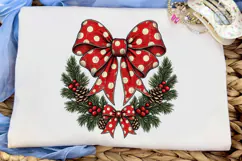 Christmas Wreath Polka Dot Bow PNG Shirt Product Image 5