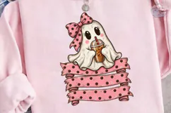 Ghost Coffee Bow Halloween PNG Shirt Product Image 3