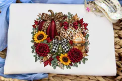 Fall Pumpkin Leopard Floral PNG Sublimat Product Image 1