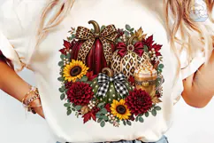 Fall Pumpkin Leopard Floral PNG Sublimat Product Image 6